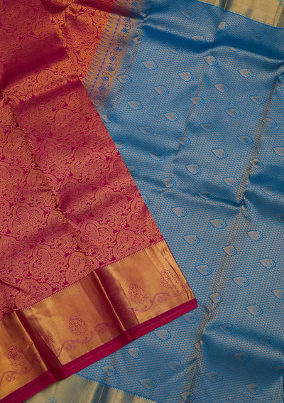 Magenta Pink Zariwork Pure Silk Saree-Koskii