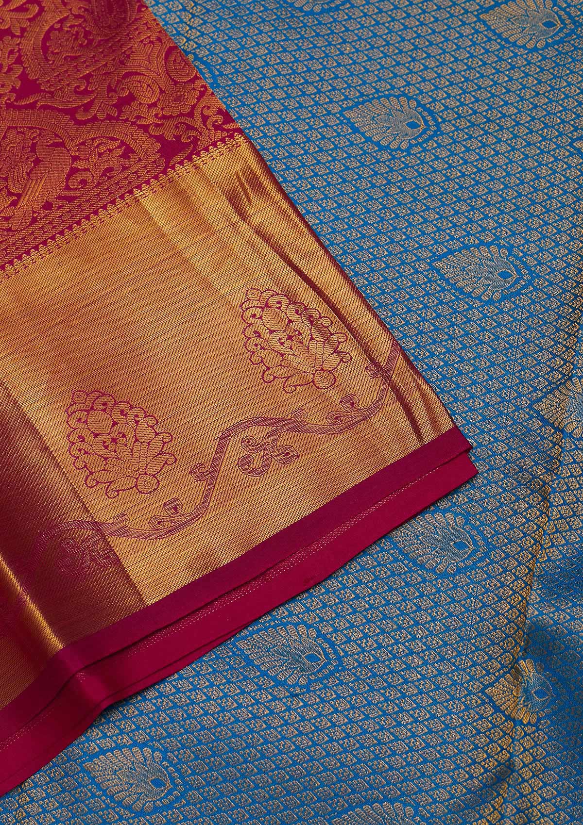 Magenta Pink Zariwork Pure Silk Saree-Koskii
