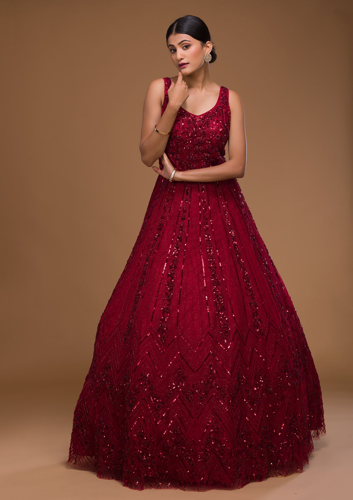 Maroon Colour Party Wear Gown Design LatestCeremony Dresses 2022