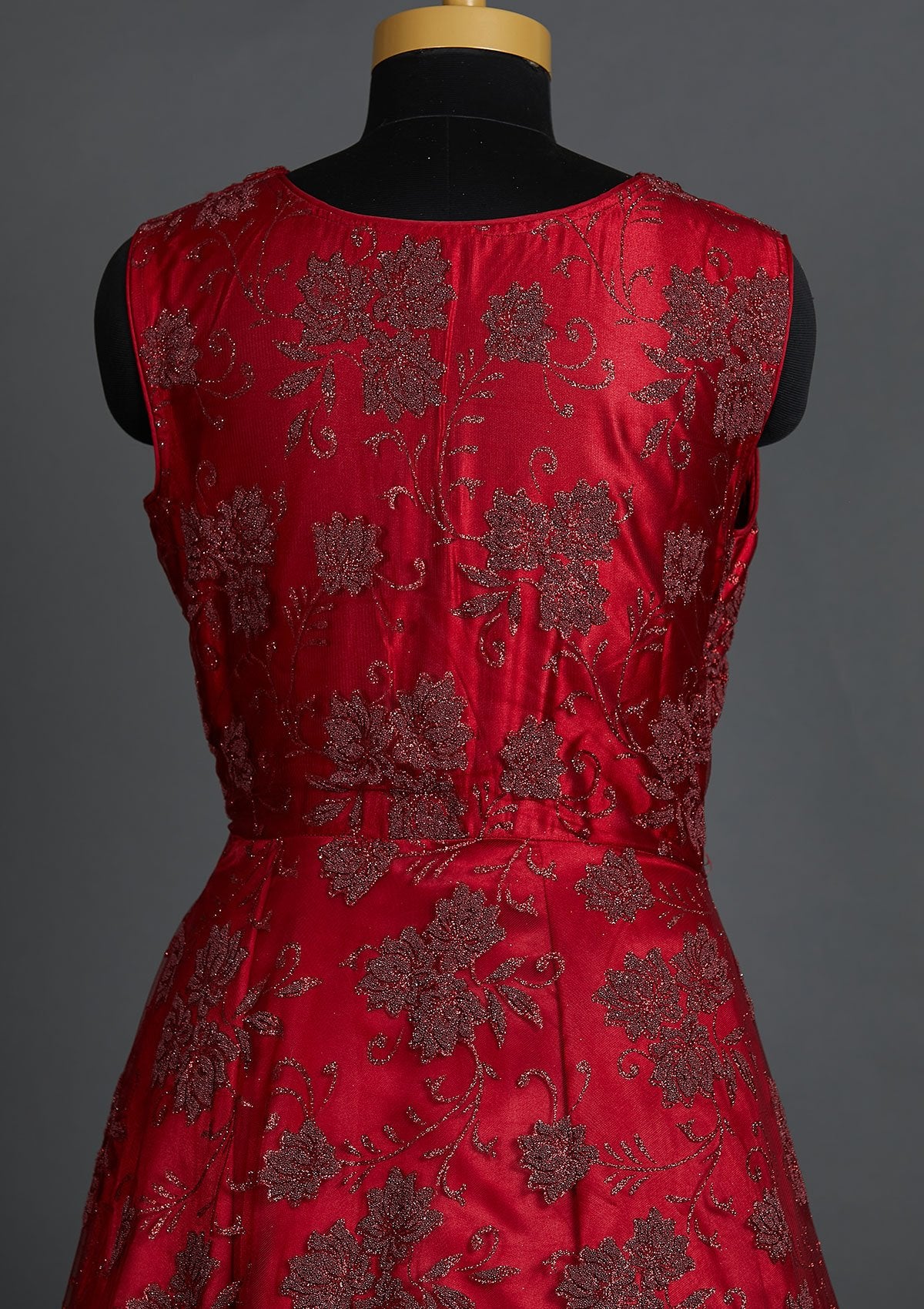 Maroon Glitter Net Designer Gown - Koskii