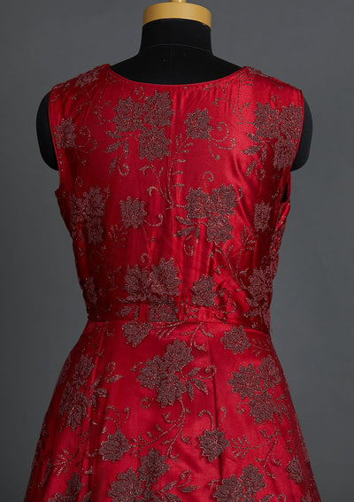 Maroon Glitter Net Designer Gown - Koskii