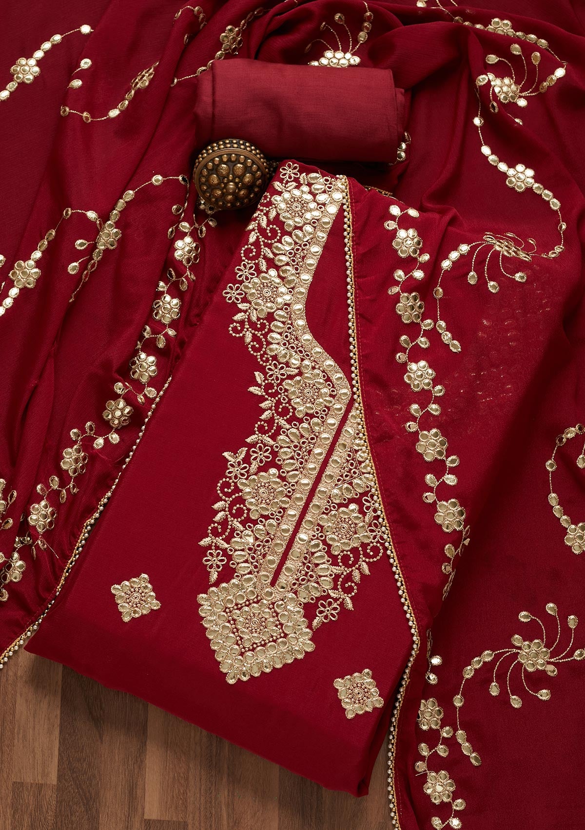 Maroon Gotapatti Semi Crepe Unstitched Salwar Suit- Koskii