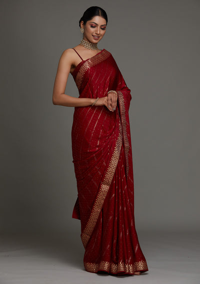 Maroon Gotapatti Shimmer Saree - Koskii