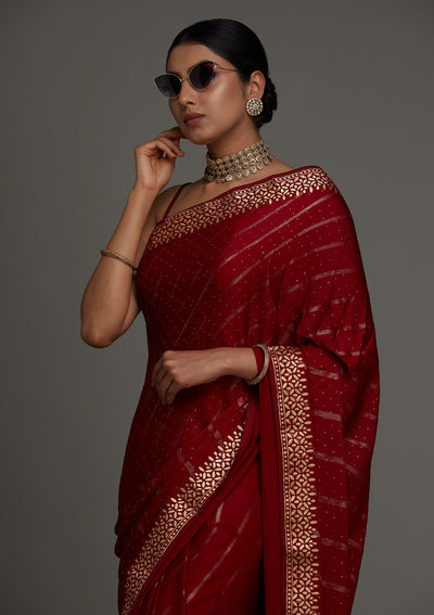 Maroon Gotapatti Shimmer Saree - Koskii