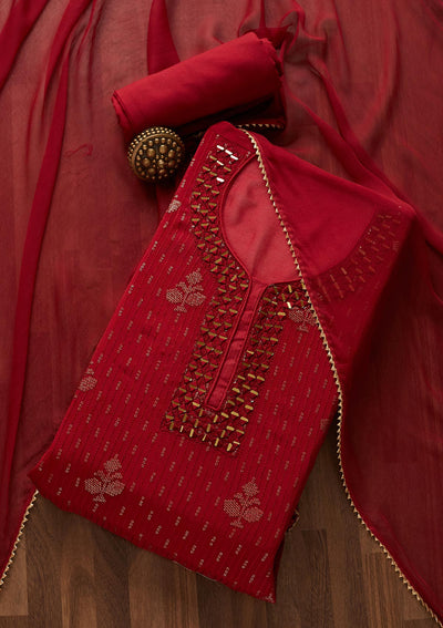 Maroon Mirrorwork Georgette Designer Semi-Stitched Salwar Suit - Koskii