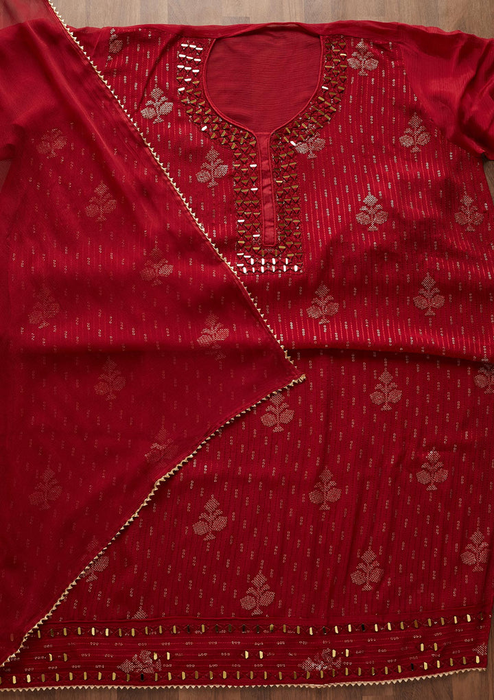 Maroon Mirrorwork Georgette Designer Semi-Stitched Salwar Suit - Koskii