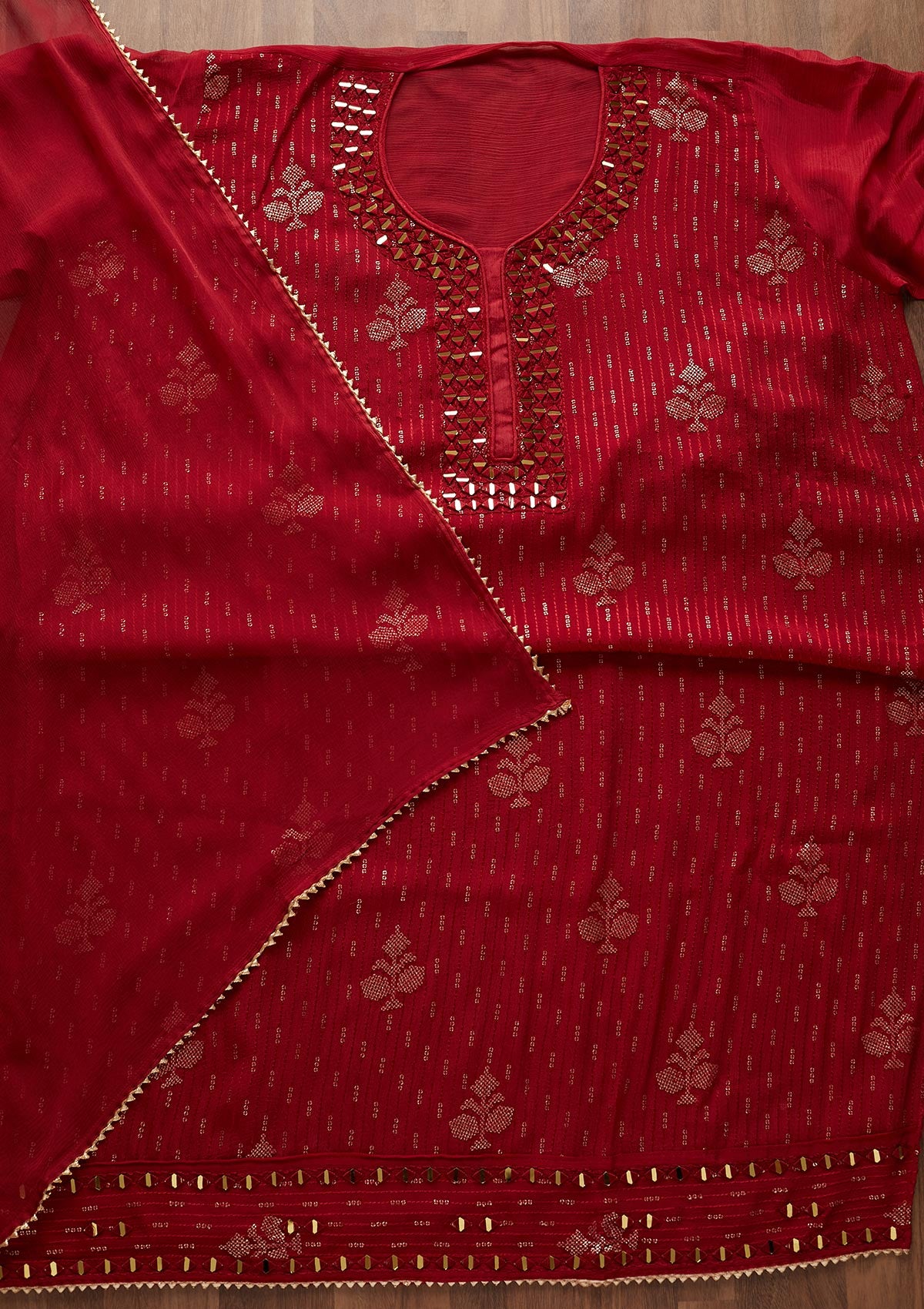 Maroon Mirrorwork Georgette Designer Semi-Stitched Salwar Suit - Koskii