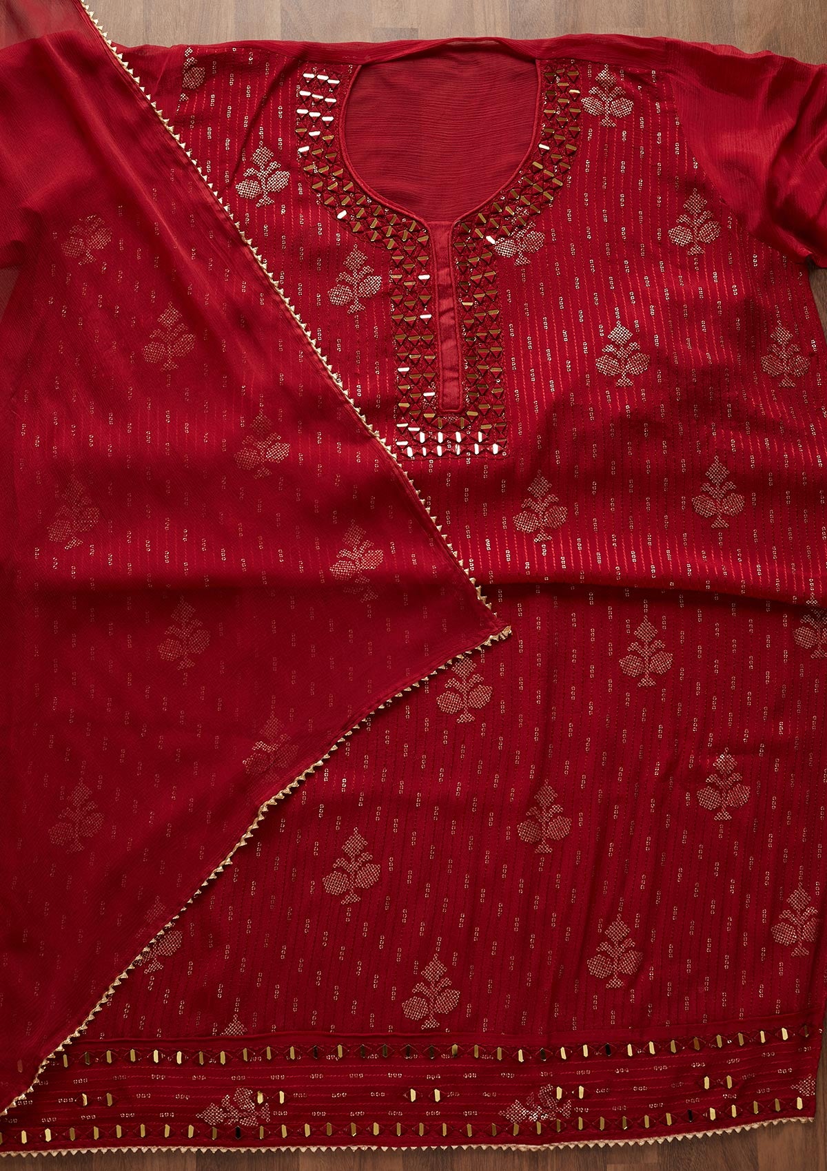 Maroon Mirrorwork Georgette Designer Semi-Stitched Salwar Suit - Koskii