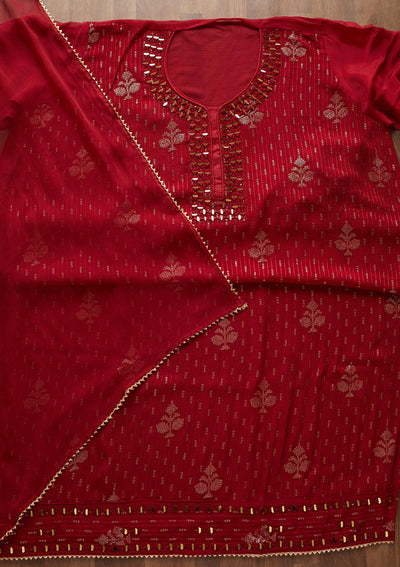 Maroon Mirrorwork Georgette Designer Semi-Stitched Salwar Suit - Koskii