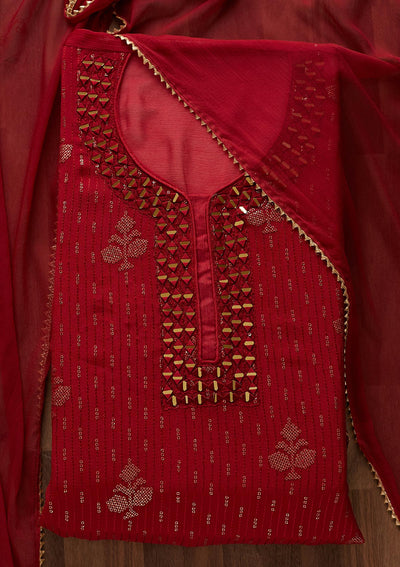 Maroon Mirrorwork Georgette Designer Semi-Stitched Salwar Suit - Koskii