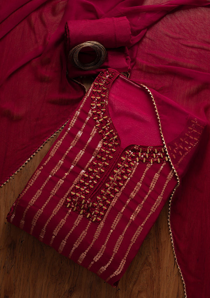 Maroon Mirrorwork Semi Crepe Designer Semi-Stitched Salwar Suit - koskii