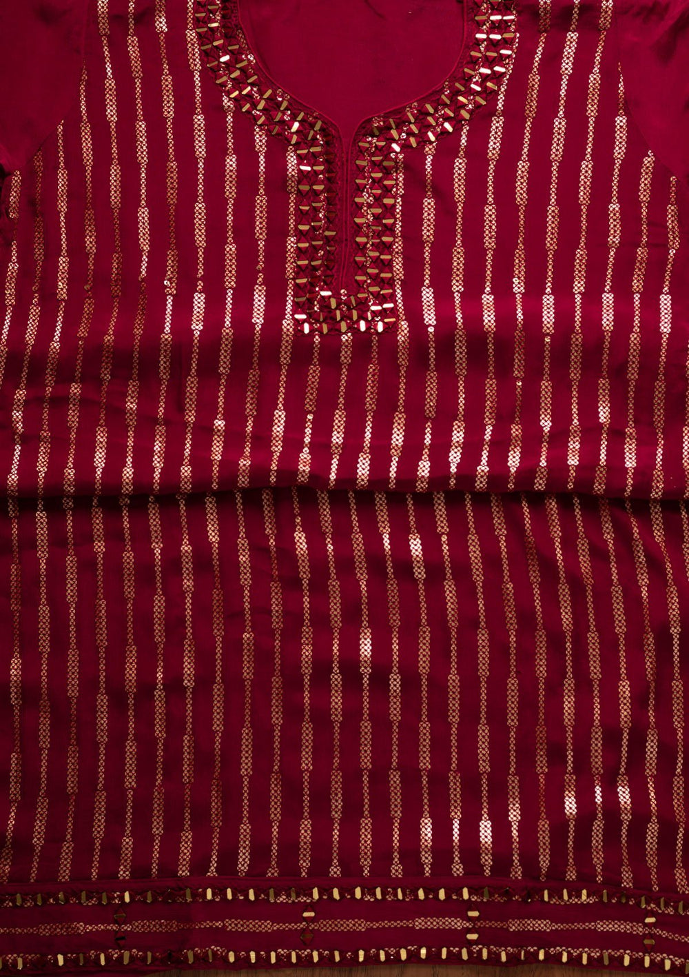 Maroon Mirrorwork Semi Crepe Designer Semi-Stitched Salwar Suit - koskii