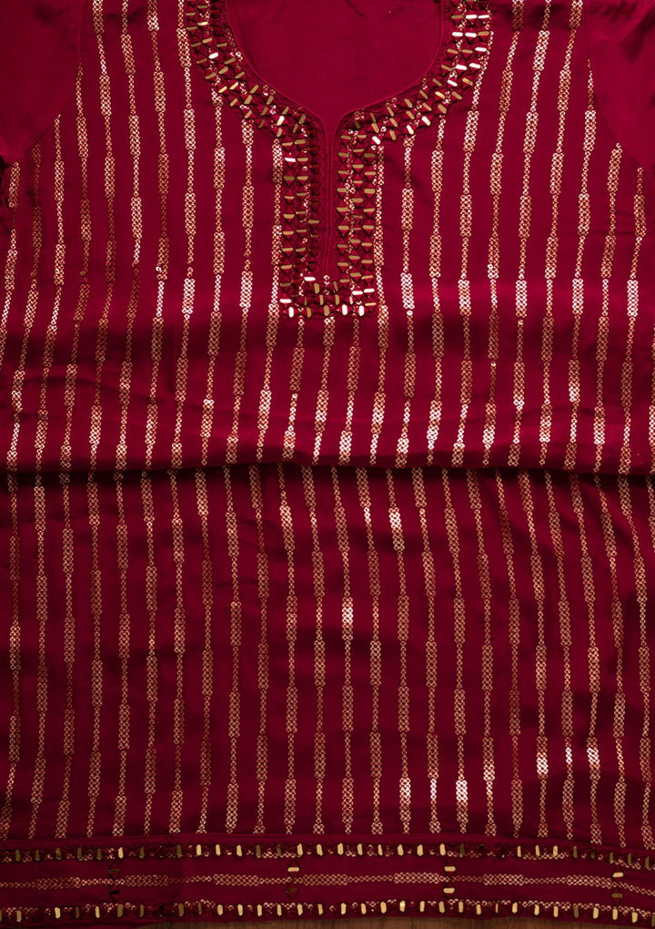 Maroon Mirrorwork Semi Crepe Designer Semi-Stitched Salwar Suit - koskii