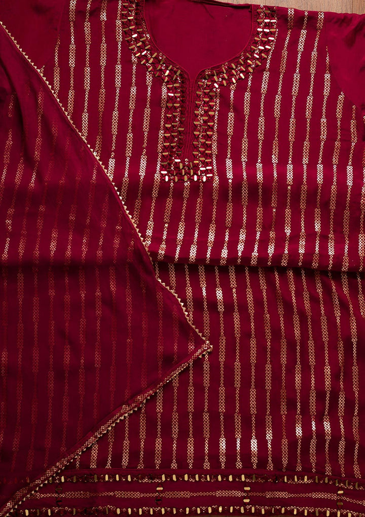 Maroon Mirrorwork Semi Crepe Designer Semi-Stitched Salwar Suit - koskii