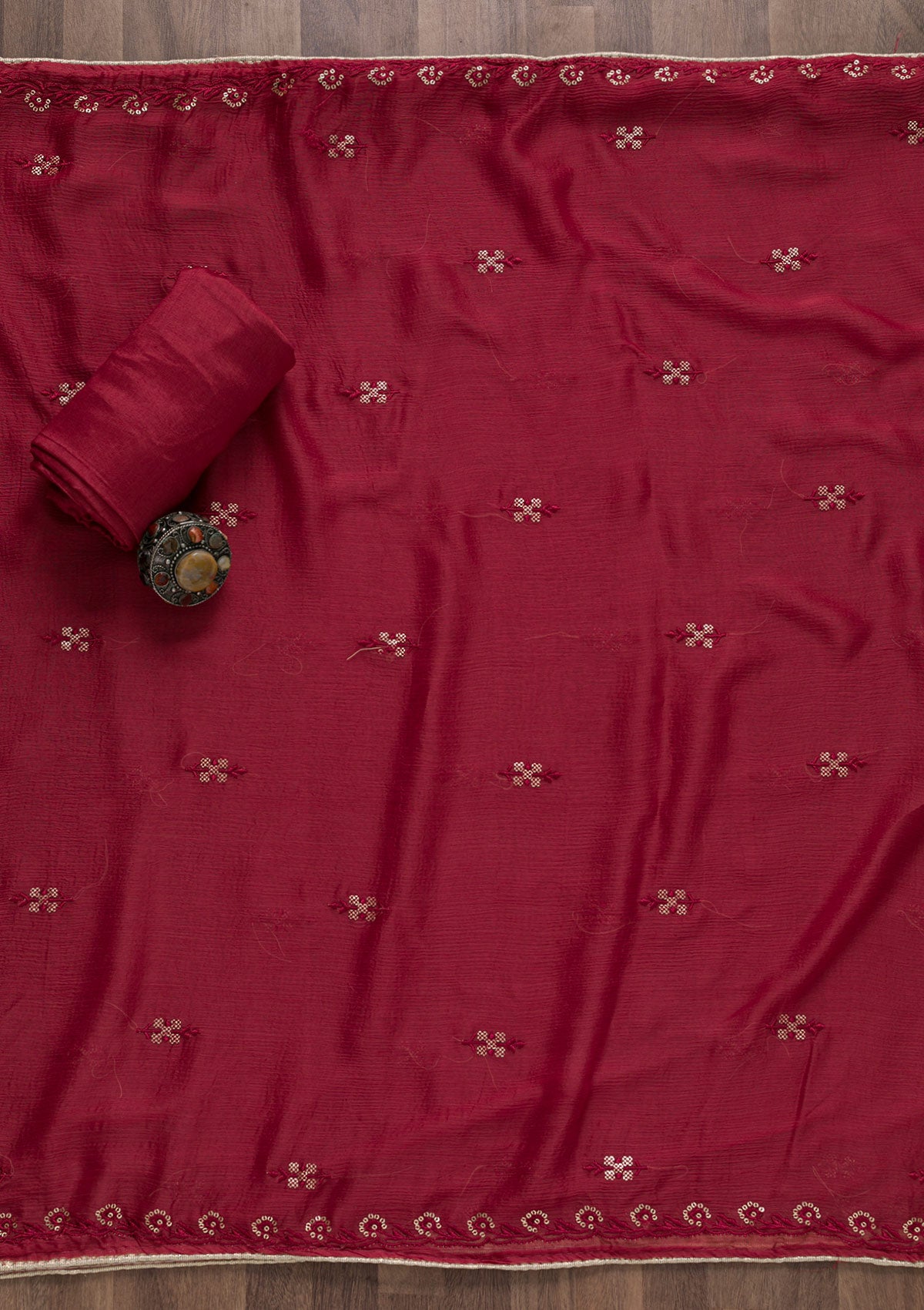 Maroon Printed Art Silk Unstitched Salwar Suit-Koskii