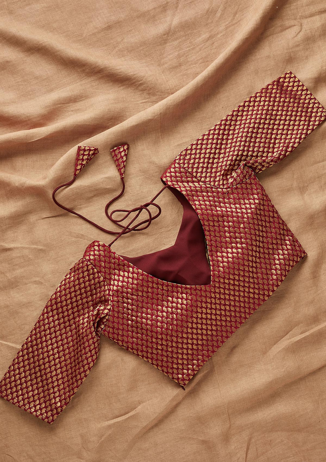Maroon Zariwork Raw Silk Blouse - Koskii