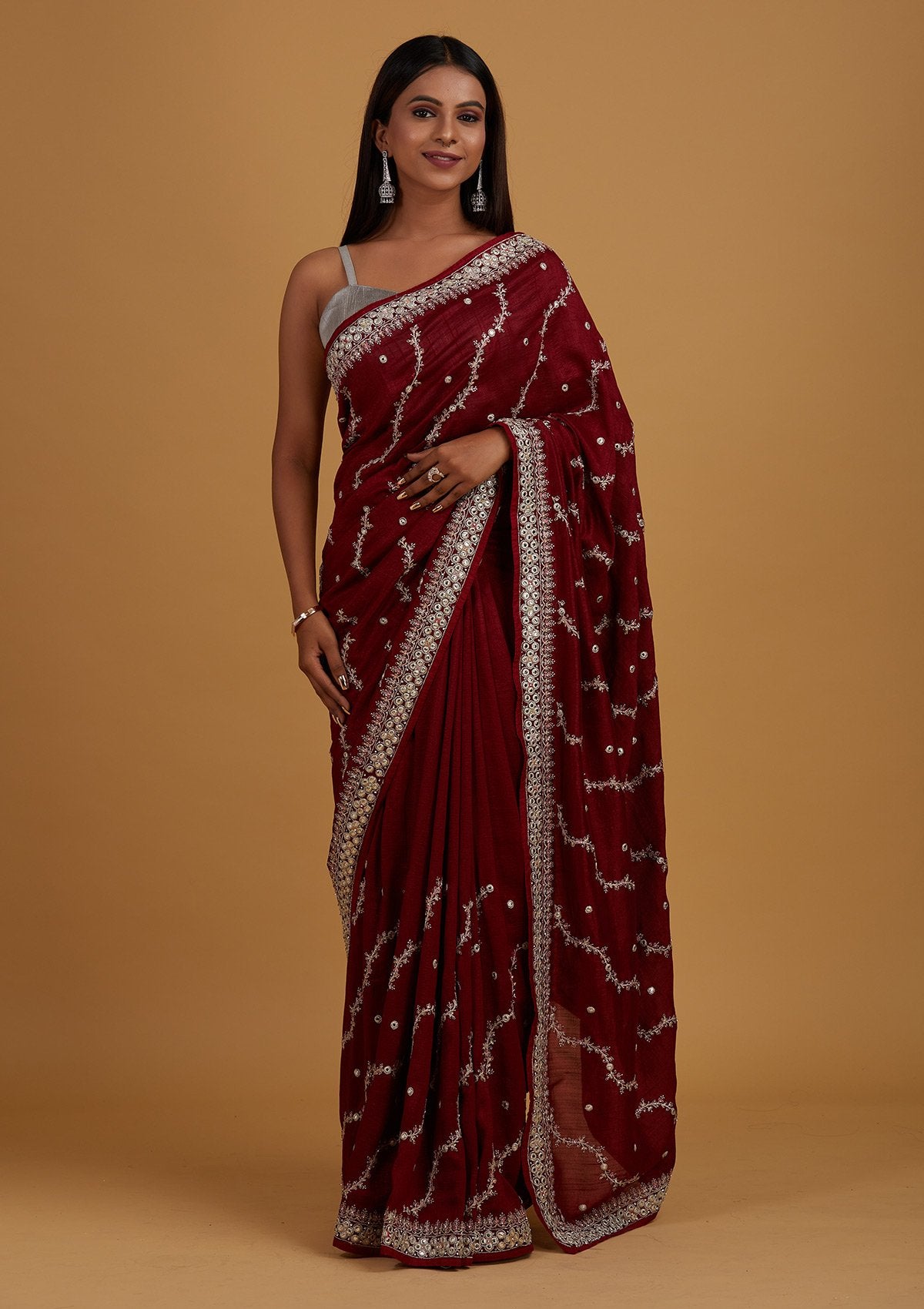 Maroon silk saree with blouse 3446