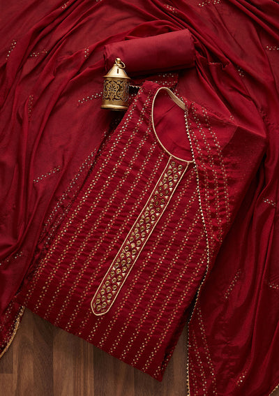 Maroon Sequins Georgette Designer Semi-Stitched Salwar Suit - Koskii
