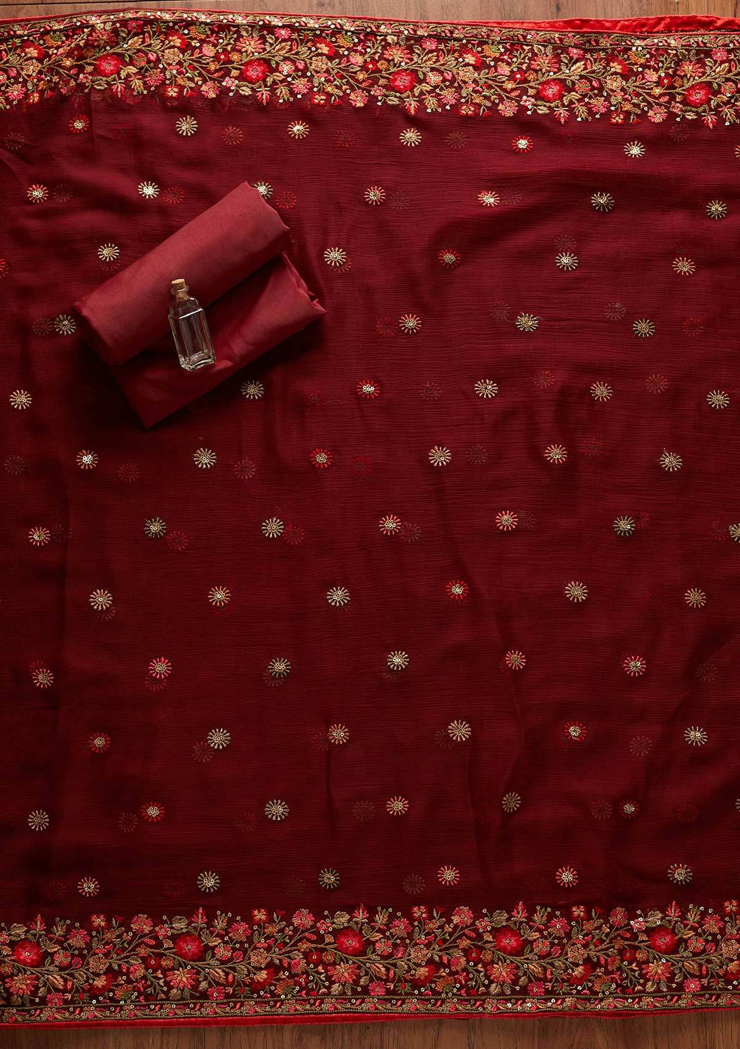 Maroon Sequins Georgette Designer Unstitched Salwar Suit - koskii