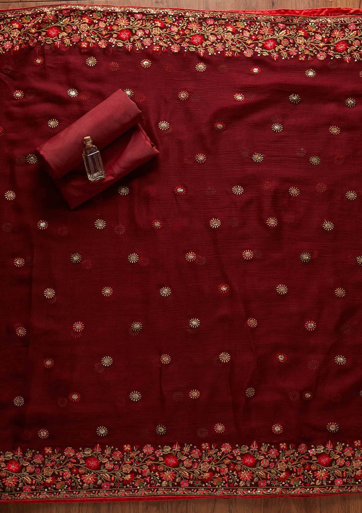 Maroon Sequins Georgette Designer Unstitched Salwar Suit - koskii