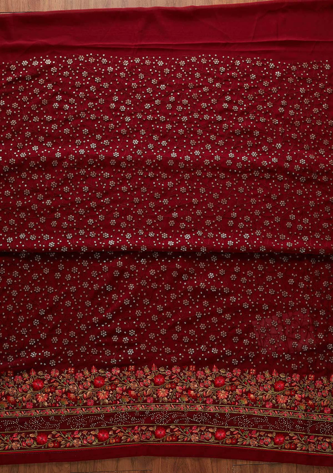 Maroon Sequins Georgette Designer Unstitched Salwar Suit - koskii