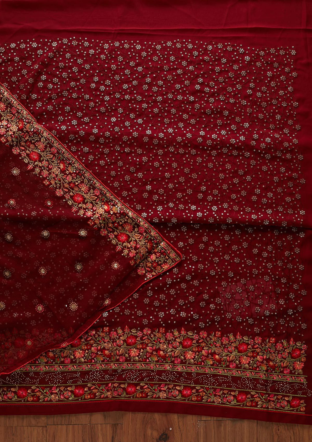 Maroon Sequins Georgette Designer Unstitched Salwar Suit - koskii