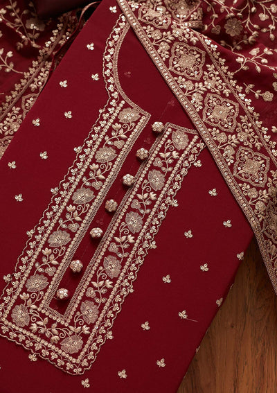 Maroon Sequins Georgette Designer Unstitched Salwar Suit - koskii