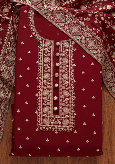 Maroon Sequins Georgette Designer Unstitched Salwar Suit - koskii