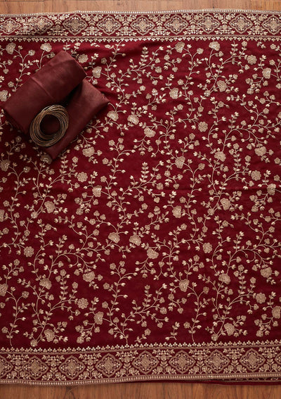 Maroon Sequins Georgette Designer Unstitched Salwar Suit - koskii