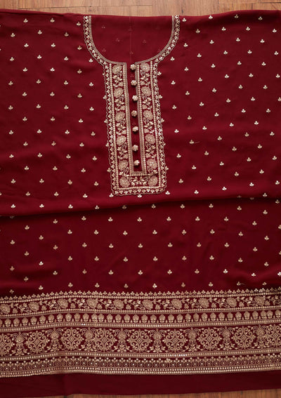Maroon Sequins Georgette Designer Unstitched Salwar Suit - koskii