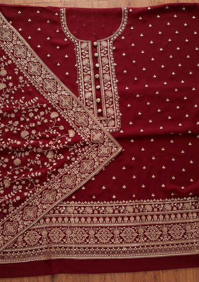 Maroon Sequins Georgette Designer Unstitched Salwar Suit - koskii