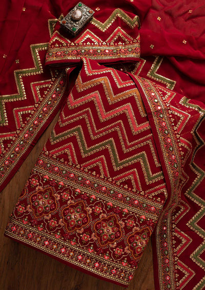 Maroon Sequins Georgette Designer Unstitched Salwar Suit - koskii