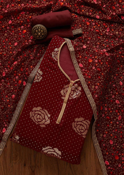 Maroon Sequins Georgette Designer Semi-Stitched Salwar Suit - Koskii