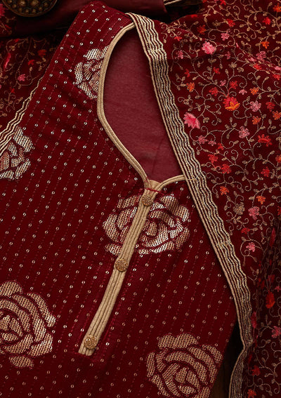 Maroon Sequins Georgette Designer Semi-Stitched Salwar Suit - Koskii