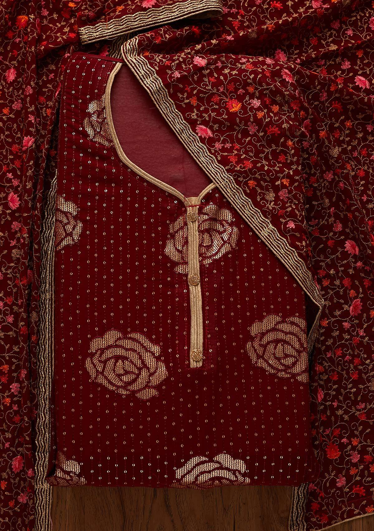 Maroon Sequins Georgette Designer Semi-Stitched Salwar Suit - Koskii