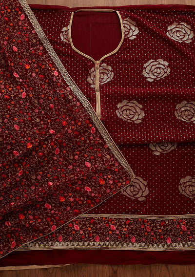 Maroon Sequins Georgette Designer Semi-Stitched Salwar Suit - Koskii