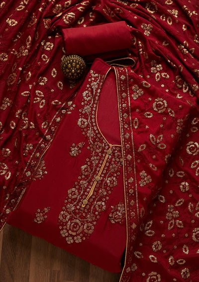 Maroon Sequins Georgette Unstitched Salwar Suit- Koskii