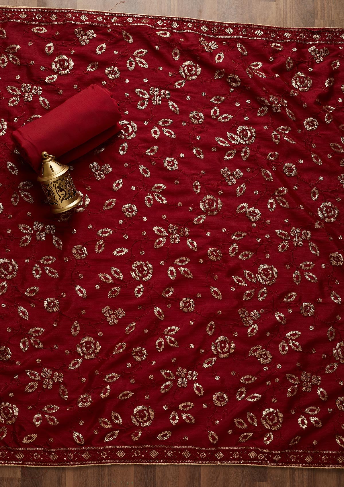 Maroon Sequins Georgette Unstitched Salwar Suit - Koskii