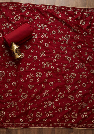Maroon Sequins Georgette Unstitched Salwar Suit - Koskii