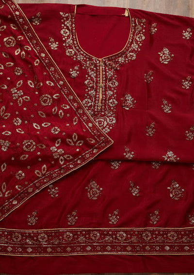 Maroon Sequins Georgette Unstitched Salwar Suit - Koskii