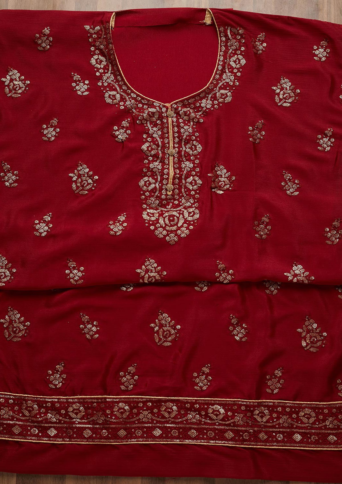 Maroon Sequins Georgette Unstitched Salwar Suit - Koskii