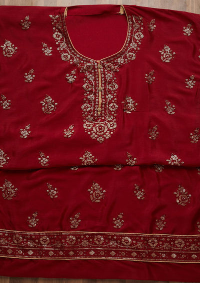 Maroon Sequins Georgette Unstitched Salwar Suit - Koskii