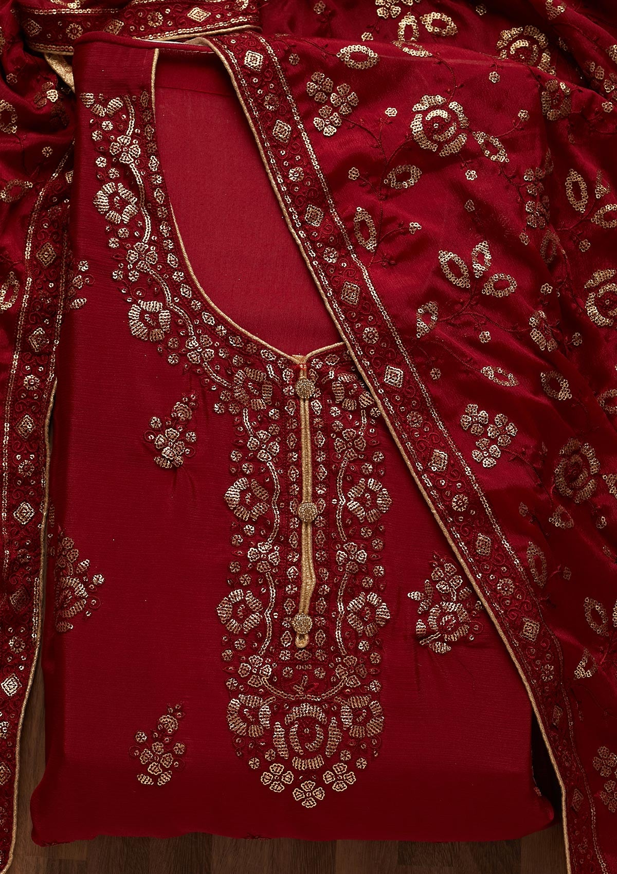 Maroon Sequins Georgette Unstitched Salwar Suit - Koskii