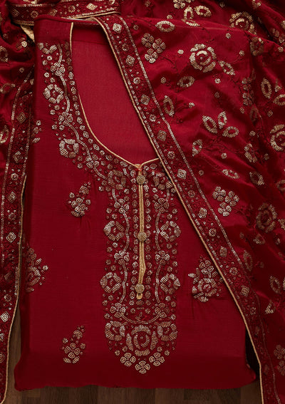 Maroon Sequins Georgette Unstitched Salwar Suit - Koskii