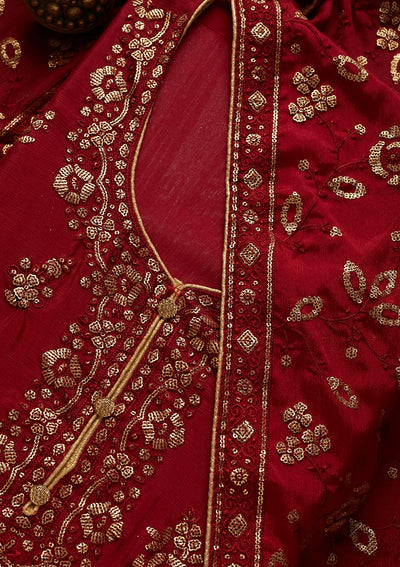Maroon Sequins Georgette Unstitched Salwar Suit - Koskii