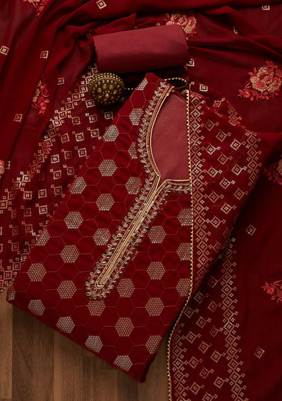 Maroon Sequins Georgette Unstitched Salwar Suit-Koskii