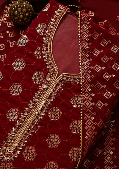Maroon Sequins Georgette Unstitched Salwar Suit-Koskii