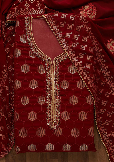 Maroon Sequins Georgette Unstitched Salwar Suit-Koskii