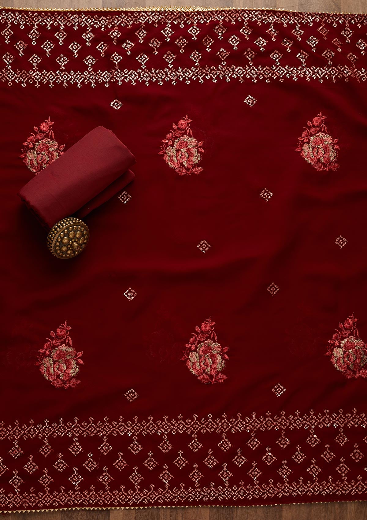 Maroon Sequins Georgette Unstitched Salwar Suit-Koskii