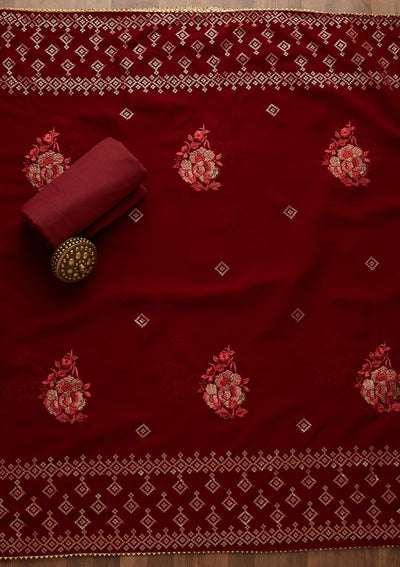 Maroon Sequins Georgette Unstitched Salwar Suit-Koskii